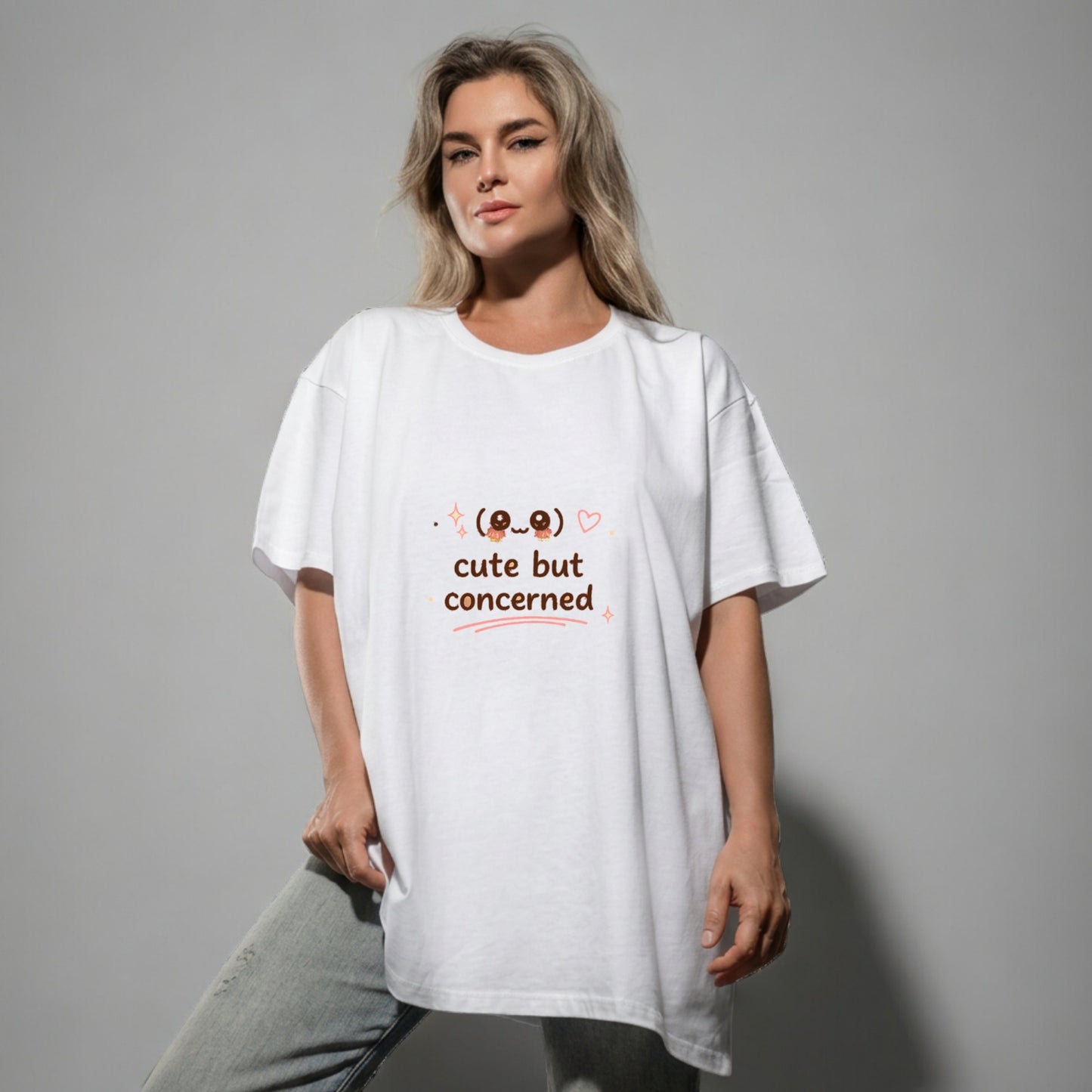 Cute But Concerned Mental Health | Female Oversized T-Shirt | 240 GSM Cotton