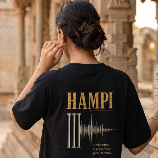 Hampi Architecture Musical Pillars - Minimal Heritage | Female Oversized T-Shirt