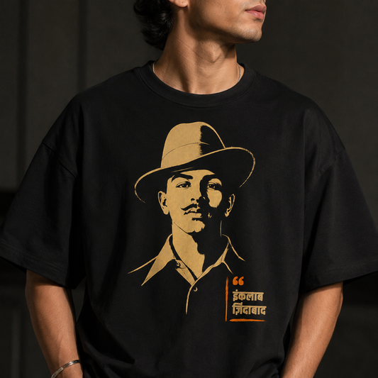 Bhagat Singh Inquilab Zindabad - Premium Oversized - Patriotic Graphic Tee