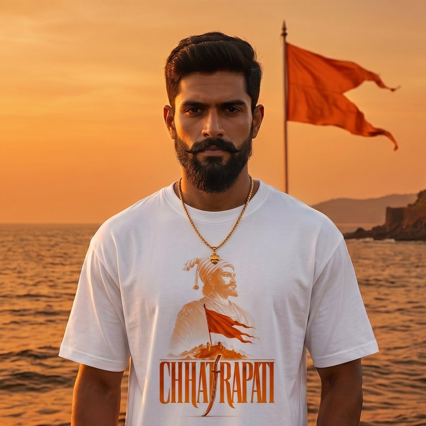 Shivaji Maharaj – Swarajya Bhagwa Flag Male Regular Fit