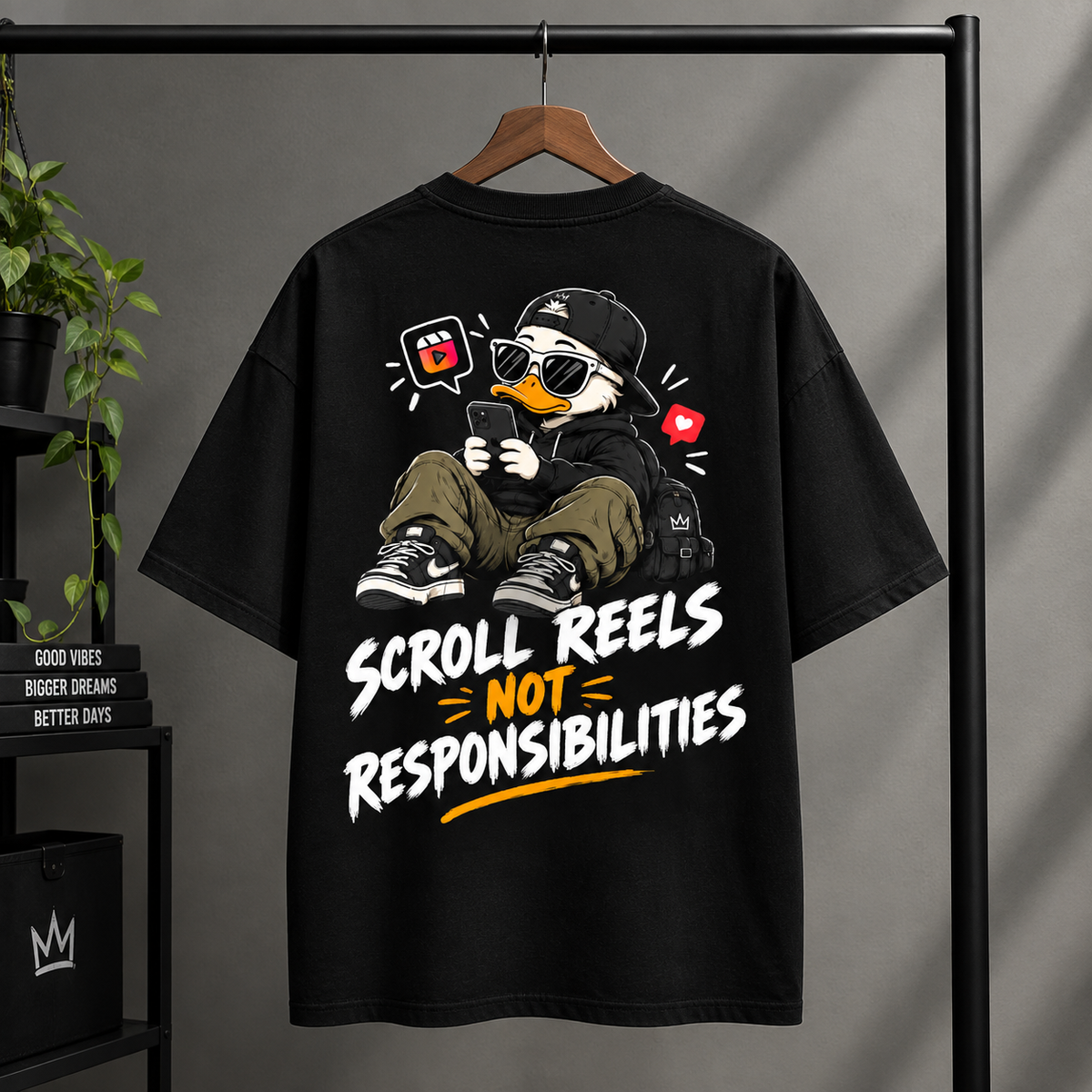 Scroll Reels Not Responsibilities Oversized T-Shirt – Premium 240 GSM Cotton Streetwear Tee