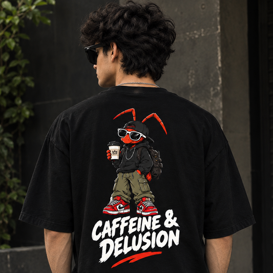 Caffeine & Delusion Oversized T-Shirt – 240 GSM Cotton Graphic Streetwear Tee