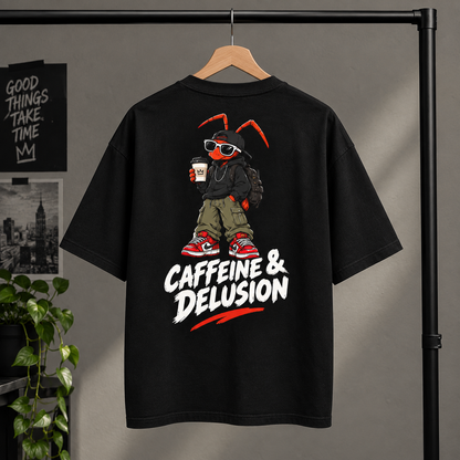 Caffeine & Delusion Oversized T-Shirt – 240 GSM Cotton Graphic Streetwear Tee
