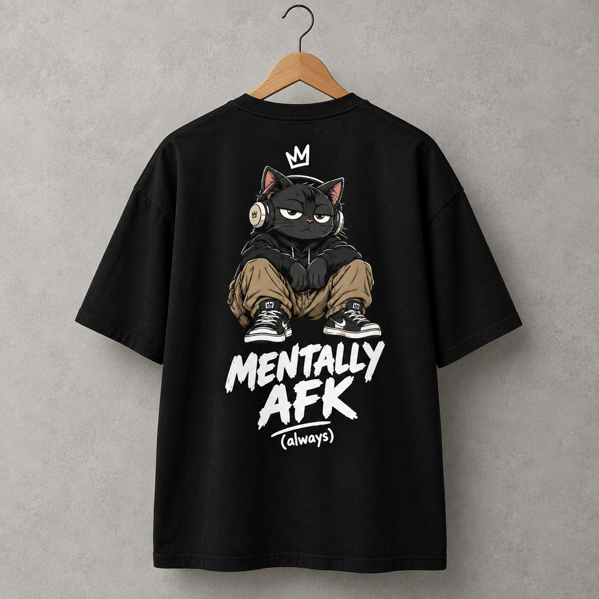 Mentally AFK Cat Oversized GenZ T-Shirt – 240 GSM Cotton Streetwear Tee