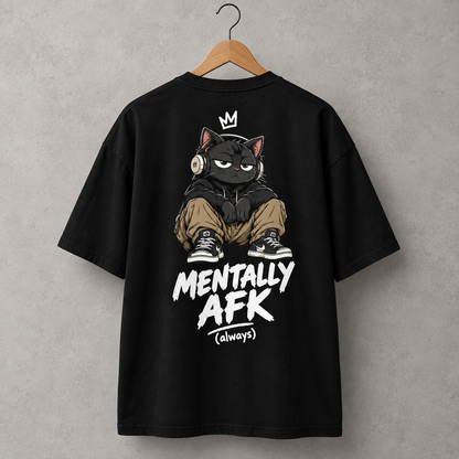 Mentally AFK Cat Oversized GenZ T-Shirt – 240 GSM Cotton Streetwear Tee