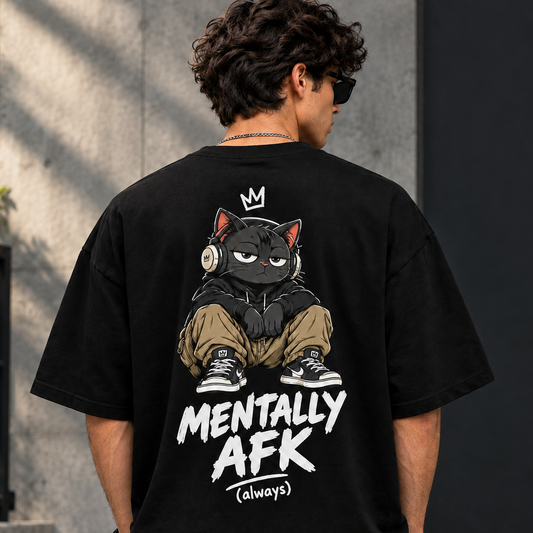 Mentally AFK Cat Oversized GenZ T-Shirt – 240 GSM Cotton Streetwear Tee
