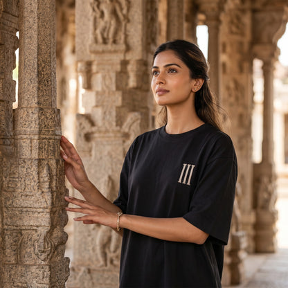 Hampi Architecture Musical Pillars - Minimal Heritage | Female Oversized T-Shirt