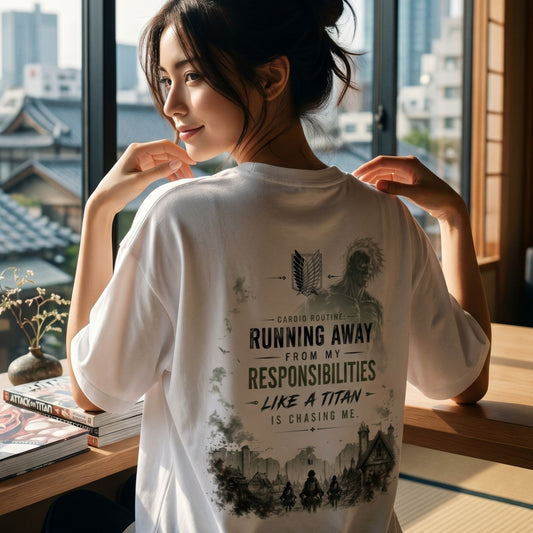 Running Away From My Responsibilities - Titan Inspired | Female Oversized T-Shirt