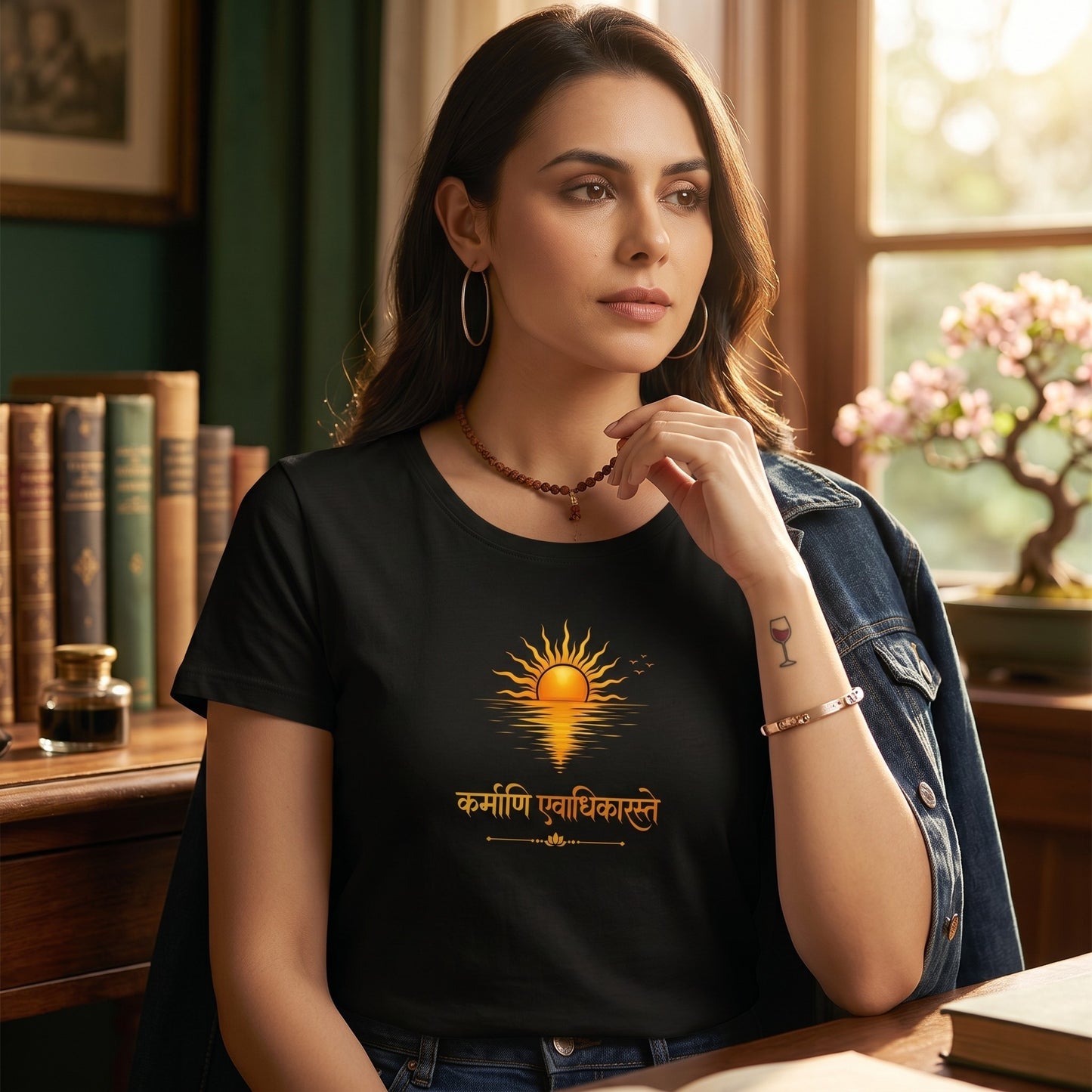 Karmanye Vadhikaraste Sanskrit Quote - Bhagavad Gita | Female Regular Fit T-Shirt