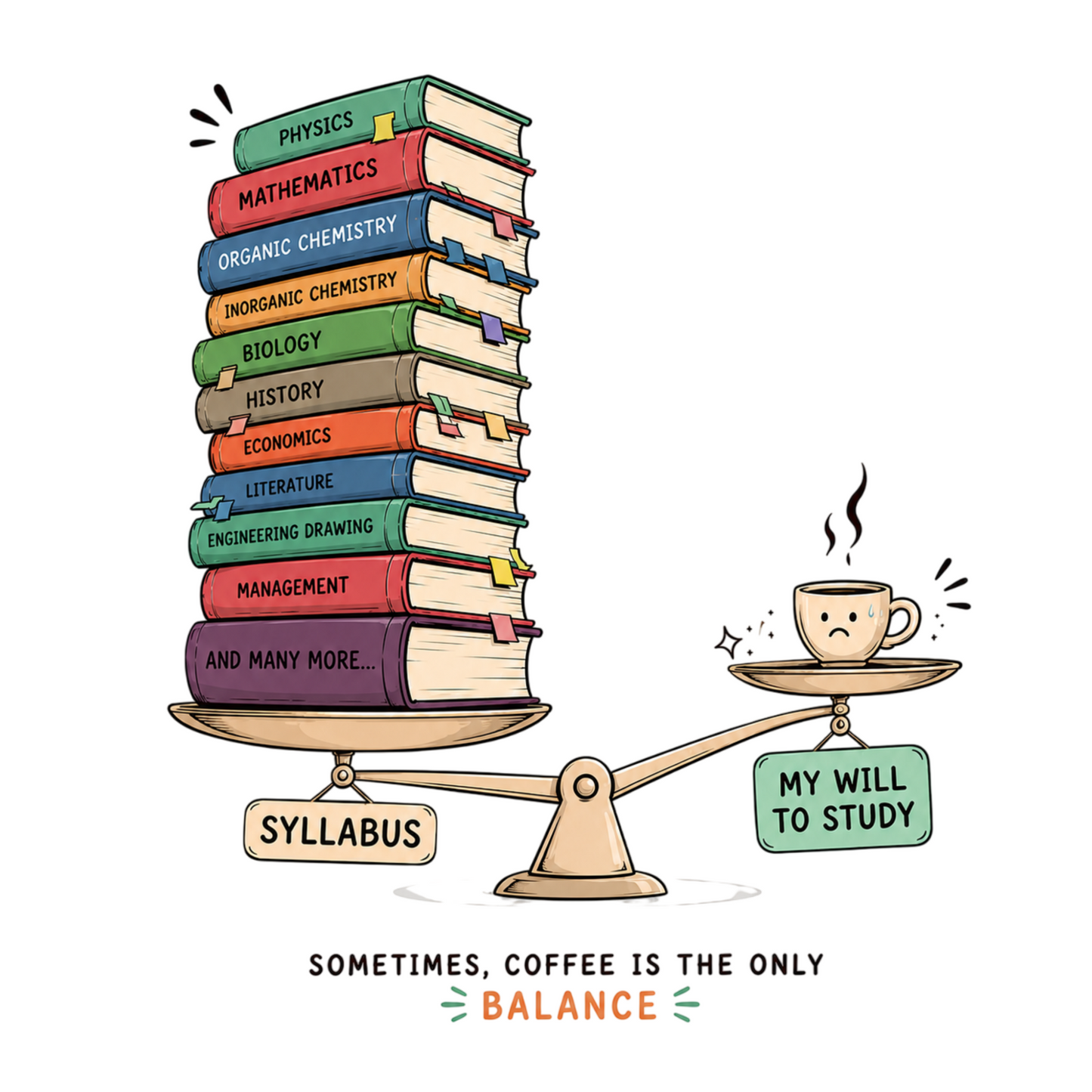 Coffee Is the Only Balance - Study Motivation | Male Regular Fit T-Shirt | 180 GSM Cotton
