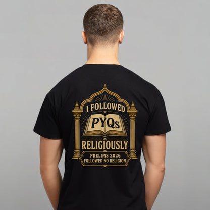 PYQs Parody – UPSC Prelims 2026 | Male Regular Fit T-Shirt | 180 GSM Cotton