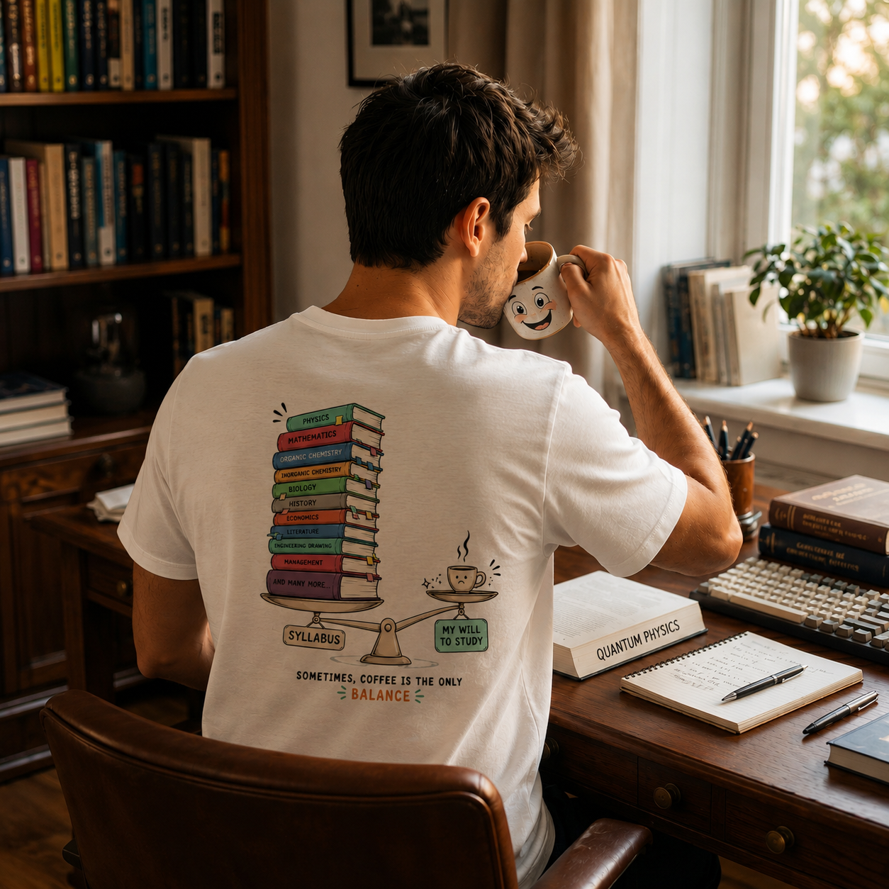 Coffee Is the Only Balance - Study Motivation | Male Regular Fit T-Shirt | 180 GSM Cotton