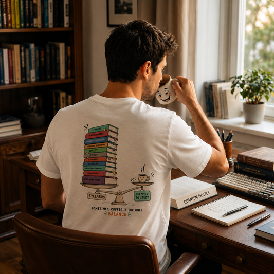 Coffee Is the Only Balance - Study Motivation | Male Regular Fit T-Shirt | 180 GSM Cotton